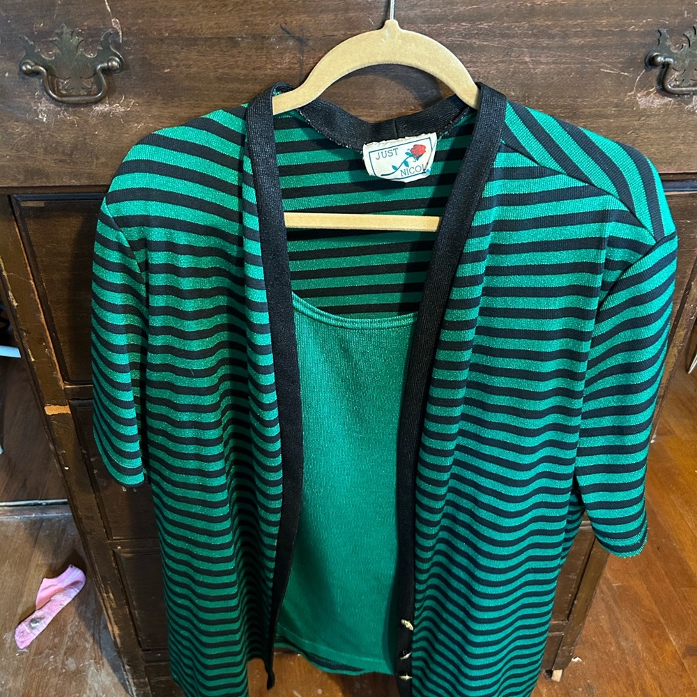NICOLA Emerald and Ebony Striped Blouse